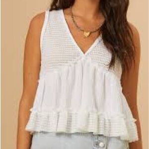Altard State White Crochet BabyDoll Top